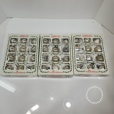 VTG 60's Glass Christmas Tree Ornaments Silver Round  Plain And Decorated 36 Pcs picture