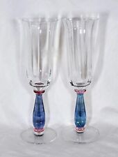 2 Vietri Regalia Deco Vtg ? Fluted Wine Champagne Glasses Jewel Tone Blue Stems picture