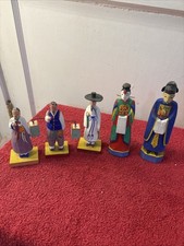 5 Vintage Hand Carved & Painted Wooden Korean Figures, 5” -7” Tall picture