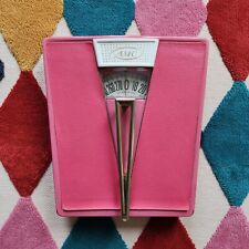 Pepto Pink Bathroom Scale MCM Metal Kitschy Decor Gold Accents 50s-60s Vintage  picture