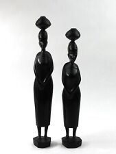 Tanganyika African Tribal Woman Carved Wood Statue Sculpture Set Afri Craft picture