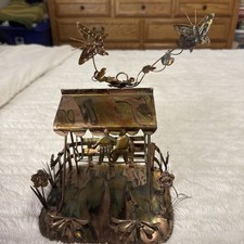 VTG 1970s Copper Brass Gazebo With Couple/ MCM Metal Sculpture Sankyo picture