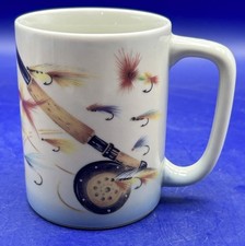 Vtg Otagiri Ruth Pengal Design Coffee Mug Fly Rod Lures Fishing Made In Japan picture