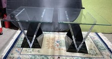2 Shlomi Haziza Lucite Acrylic Side Tables Black & Clear With Sticker  24” Wide picture