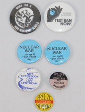 Vtg Lot 7 Buttons Pinbacks Anti Nuclear War & Testing 1970s Era picture