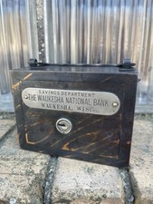 Vintage Waukesha WI  Japan Flash Strong Box Still Bank Faux Copper Metal W picture
