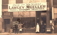 c1916 Chicago Storefront Photo Lawley & Mueller Sanitary Dist. Campaign Banner picture