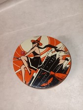 Witch on Broom Halloween Tin Lithograph Noise Maker Vtg T. Chon USA Art Deco picture
