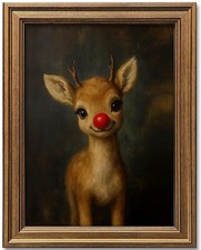 Vintage Christmas Wall Art Gold Framed Funny Clown Reindeer Picture 16x12 picture