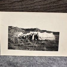 Vintage RPPC Men's Camp Expedition Tent Scene Mountains Real Photo Postcard picture