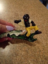Vintage Cast Iron Alligator Chasing Running Boy Bottle Opener Original picture