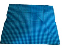 Vintage Finely Woven Gingham Check Cotton Shirting Navy & Aqua 43” X 37” picture