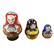 Rochard Limoges Russian Dolls Nesting w/ Red Scarf Trinket Box picture