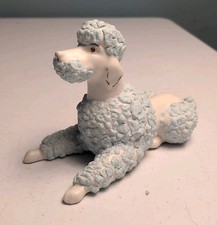 Vintage White & Blue Ceramic Poodle - Made with Salt (?) Jeweled Eyes Cutie picture