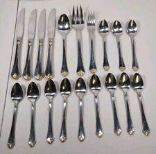 19pc Retroneu Korea 18/0 Stainless Steel GOLD ACCENT WHITNEY serving pieces picture