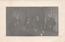 J85/ Interesting RPPC Postcard c10 Pool Hall Billiards Cue Men Smoking 107 picture
