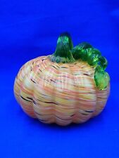 Handblown Swirled Art Glass Pumpkin W/Curled Green Stem picture
