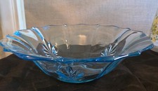 Vintage Fostoria Baroque Azure Blue Glass Oval 11 ½” Rolled Edge Console Bowl picture