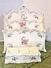 Antique Schramberg Majolika Germany Porcelain Desk Letter Holder Pen Tray Floral picture