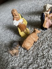 Vtg Nativity Set Resin Plastic Figurines Christmas Scene 9 pieces Nice Condition picture