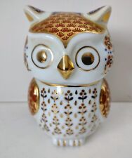 Owl Figurine Paperweight Gold Blue Orange on White Porcelain Japan 4.25