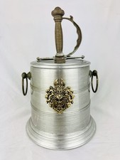 Vintage Metal Coat of Arms Ice Bucket With Sword Handle Lid picture