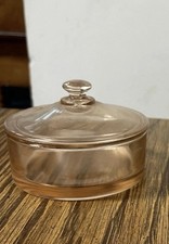Vintage Pink Depression Glass Powder Trinket Dresser Vanity Jar Candy Dish picture