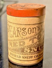 Pearson’s Red Top Snuff Tin Paper Canister 1940s Tobacciana NH Tax Stamp EMPTY picture