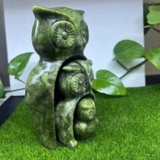 3pc natural serpentine owl family carved quartz hsiuyen jade skull decor gift picture