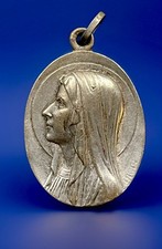 Vintage Catholic Escudero Large Apparition Of Mary At Lourdes Silver Tone Medal picture