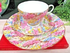 SHELLEY tea cup and saucer trio ROCK Garden pattern chintz teacup 1940s England  picture
