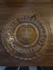 Vintage 1953 Queen Elizabeth II Coronation Clear Pressed Glass Plate 9 picture