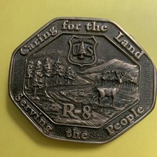 Vintage RARE 1987 Western Heritage Co. R-8 US Forest Service Shield Belt Buckle picture