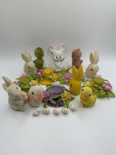 Vintage Flocked Easter Bunny Chick Mini Hat Figurines Diorama Plastic Mouse Lot picture