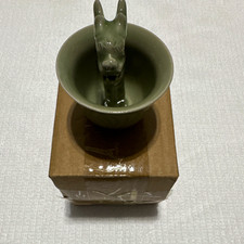 Green Chinese Porcelain Celadon-Style Mug w/ Animal Head Handle & Box picture