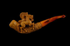 Two Horse Block Meerschaum Pipe cigarette handmade tobacco smoking 海泡石 with case picture