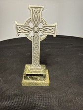 VTG Shannon Giftware Handmade Celtic Metal Cross Ireland Connemara Marble Base picture