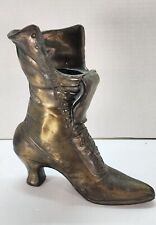 VTG Large Solid Brass Lady's Victorian Lace-Up Boot Vase Home Decor 9.5