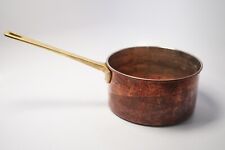 VTG Large Sauce Pan Pot Copper w/ Brass Handle Unmarked Decor Aged Rustic Hammer picture