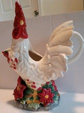 Vintage Chicken Rooster Ceramic White Figurine With Red Accents Kitchen Decor picture