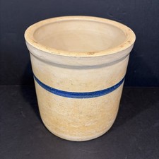 VTG Blue Band Stoneware Crock 8” Wedding Inscription 1936 Bottom Nice Patina picture