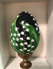 Lily of the Valley Easter Egg Hand-painted Wooden Egg on the stand height-5.5 in picture