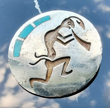 Vintage Navajo Willie Yazzie 925 Sterling Silver Hopi Overlay Kokopelli Brooch picture