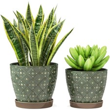 Elegant 2-Piece Dark Green Ceramic Planter Set - 6.6