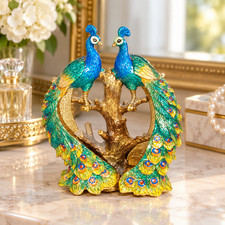 RUCINNI Large Double Peacock Jeweled Trinket Box 4.5 in picture