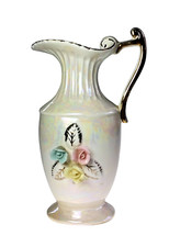 Iridescent Glaze Ewer Pitcher Table Vase with Applied Flowers Art Pottery picture