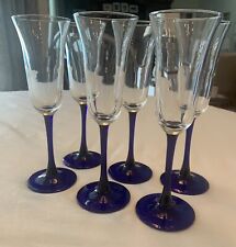 Vintage - Luminarc  Champagne Glasses Flited with Cobolt Blue stem picture
