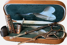 Vintage Style Needlework Sewing Set Ornate Scissors Thimble Complete. Practicall picture