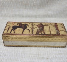 Vintage Italy Fratelli Alinari Gold Tone Etruscan Style Wood Jewelry Trinket Box picture