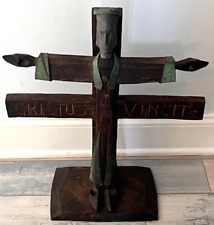 VERY RARE ORNATE ANTIQUE STANDING NUNS CONVENT HAND CARVED WOOD JESUS CRUCIFIX picture